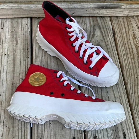 LIKE NEW- CONVERSE ALL STAR Hi-Top RED Lugged Sneakers Size M8.5/W10.5 - Picture 13 of 13